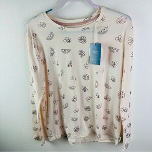 Chelsea Peers Long Sleeve Pink Rose Gold Fruit Pattern Shirt‎ Women’s Size S NWT